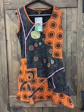 Rising International Nepal Dress L Boho Patchwork Sleeveless Tunic Festival NWT